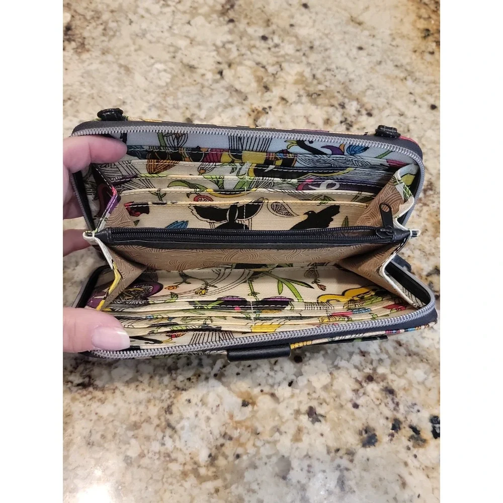 Sakroots Coated Canvas Wallet Peace Birds Zip Around 12 Credit Card Holder Pouch